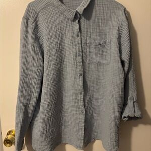 Casual Pale Blue Button Down Shirt Soft Cotton